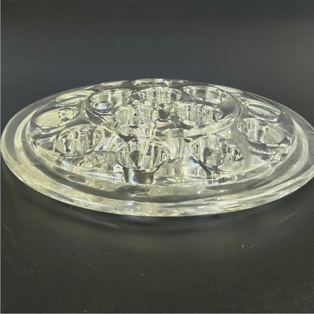 Vintage Clear Glass Flower Frog with 16 Holes for Arranging Flower Stems.